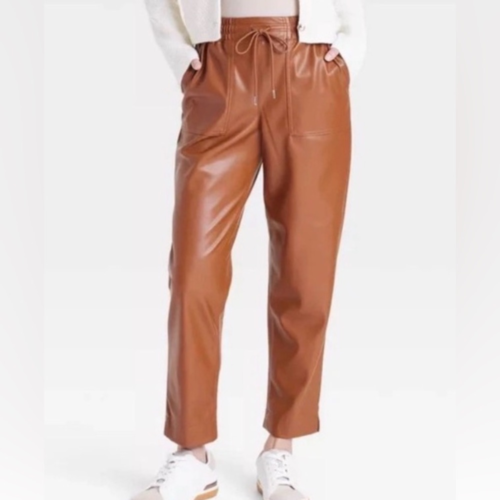NWT Tan Faux Leather Ankle Pants